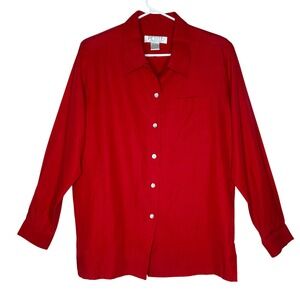 Petite Sophisticate NWT Red Silk Blend Long‎ Sleeve Button Down Shirt Women's L